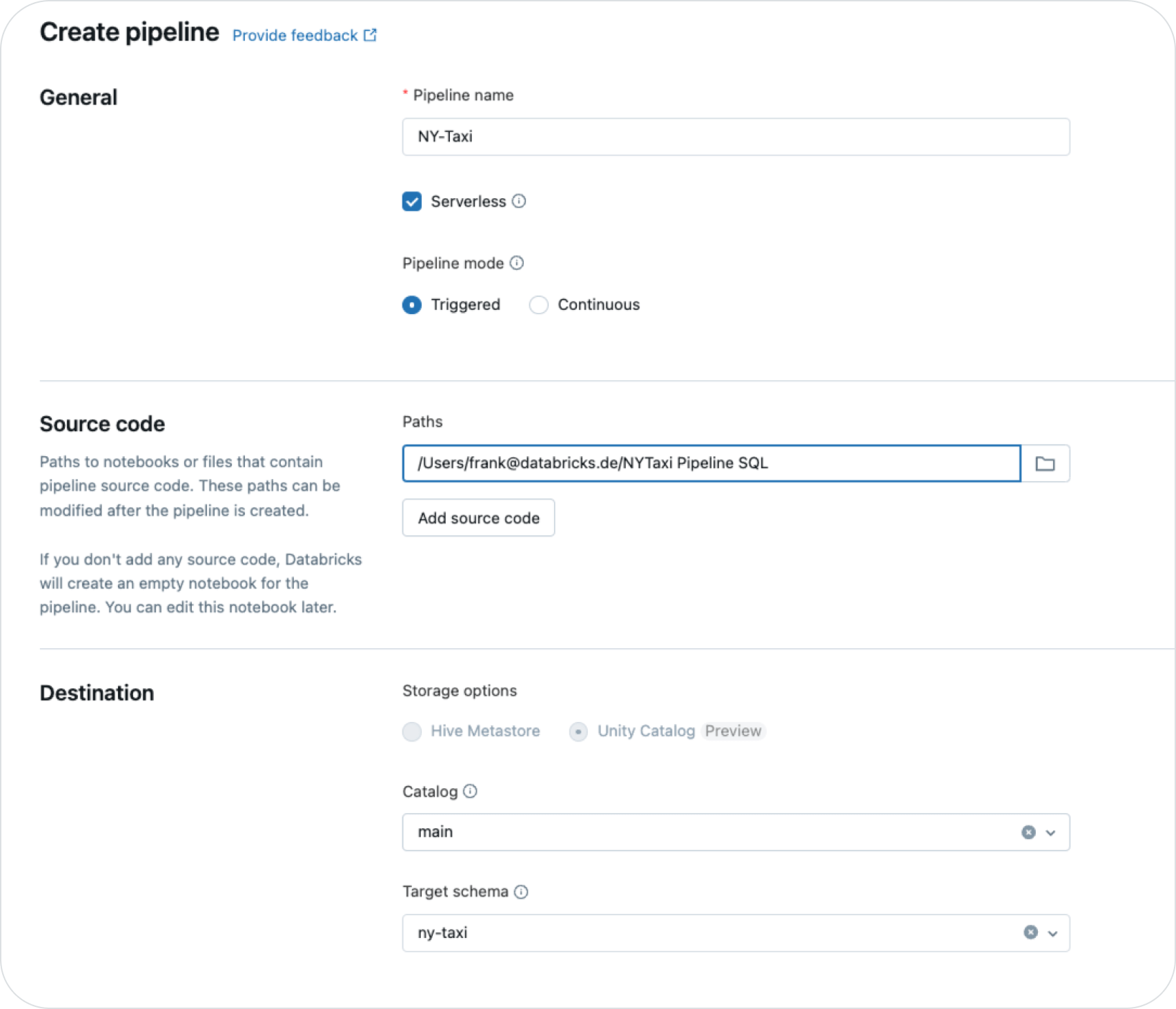 Define the Pipeline Setting