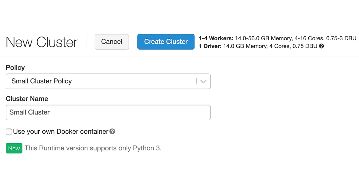 New Databricks cluster policy templates simplify cluster creation, reducing the configuration option to a few basic choices.