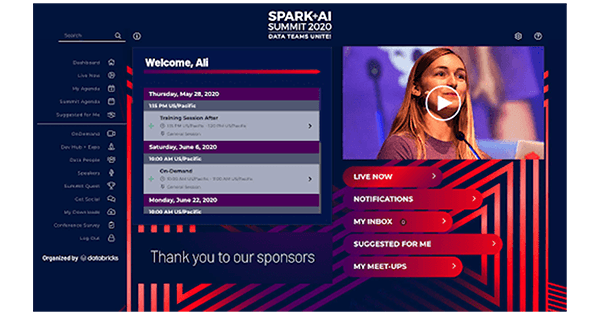 Personalized dashboard provided as part of the Spark + AI Virtual Summit 2020 attendee experience.