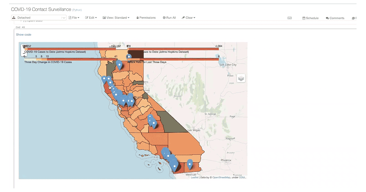 Databricks COVID-19 surveillance solution takes a data-driven approach to adaptive response, applying predictive analytics to COVID-19 datasets to help drive more effective shelter-in-place policies.