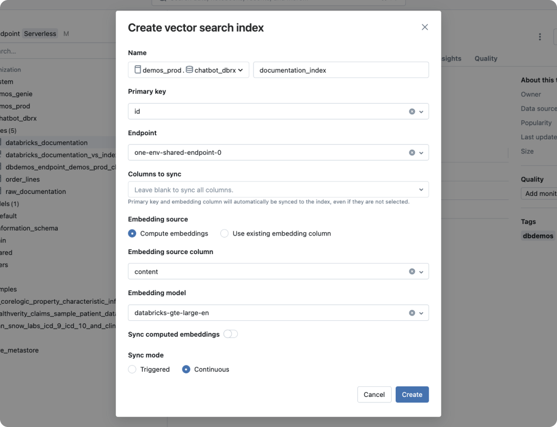 Create vector search index