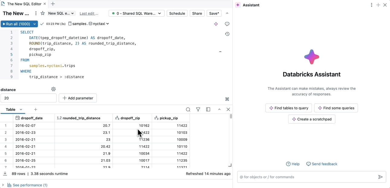 executing queries in a side panel