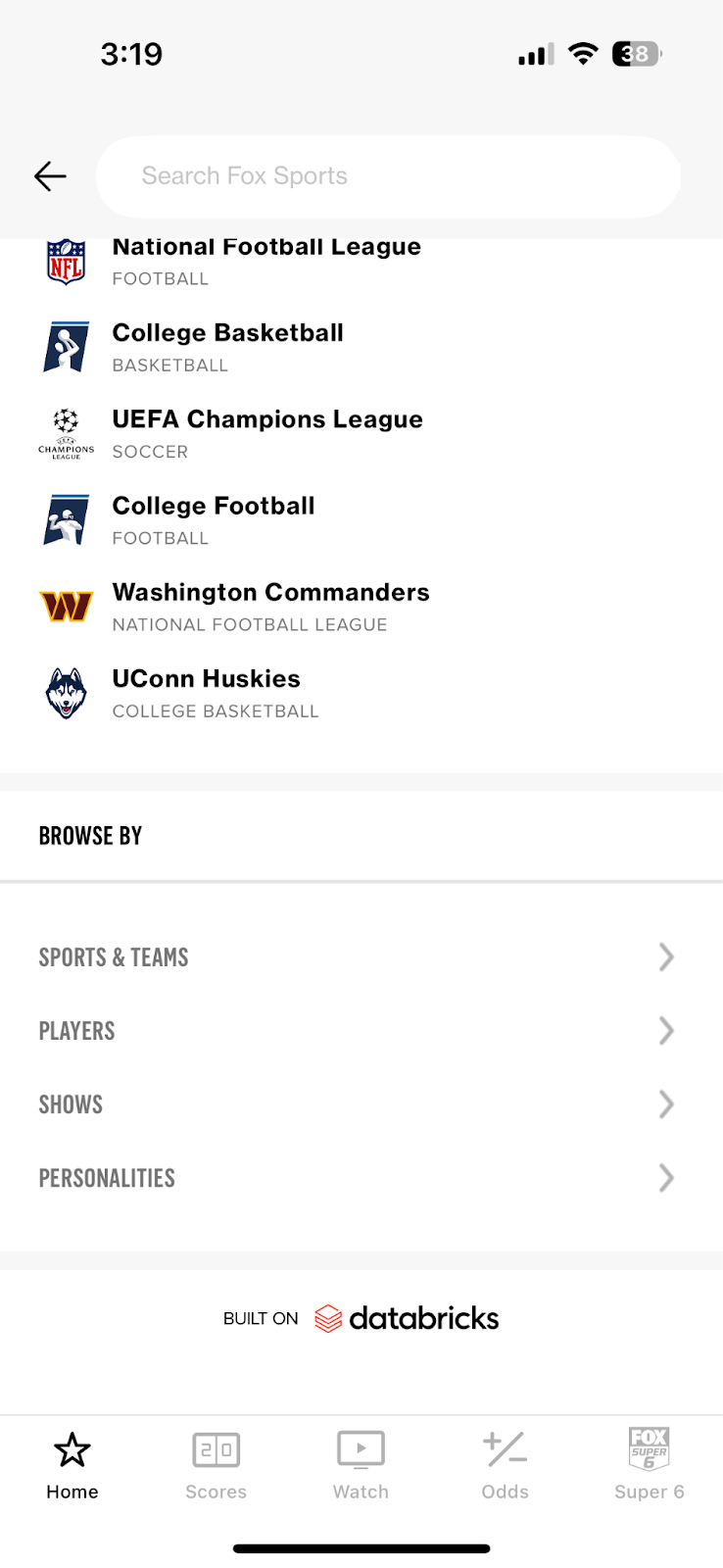 Fox Sports Search Feature