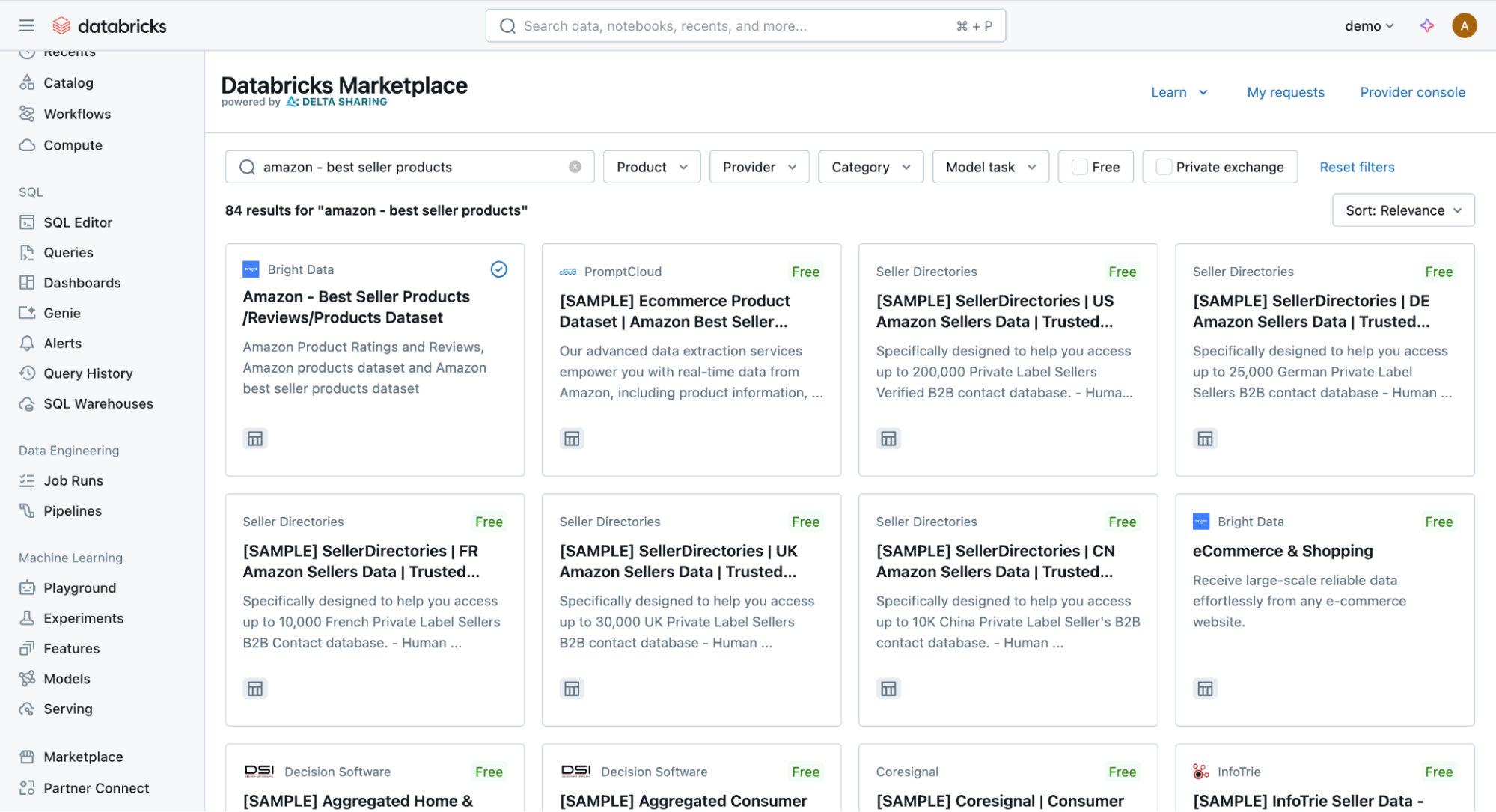 Databricks Marketplace with Amazon best seller products