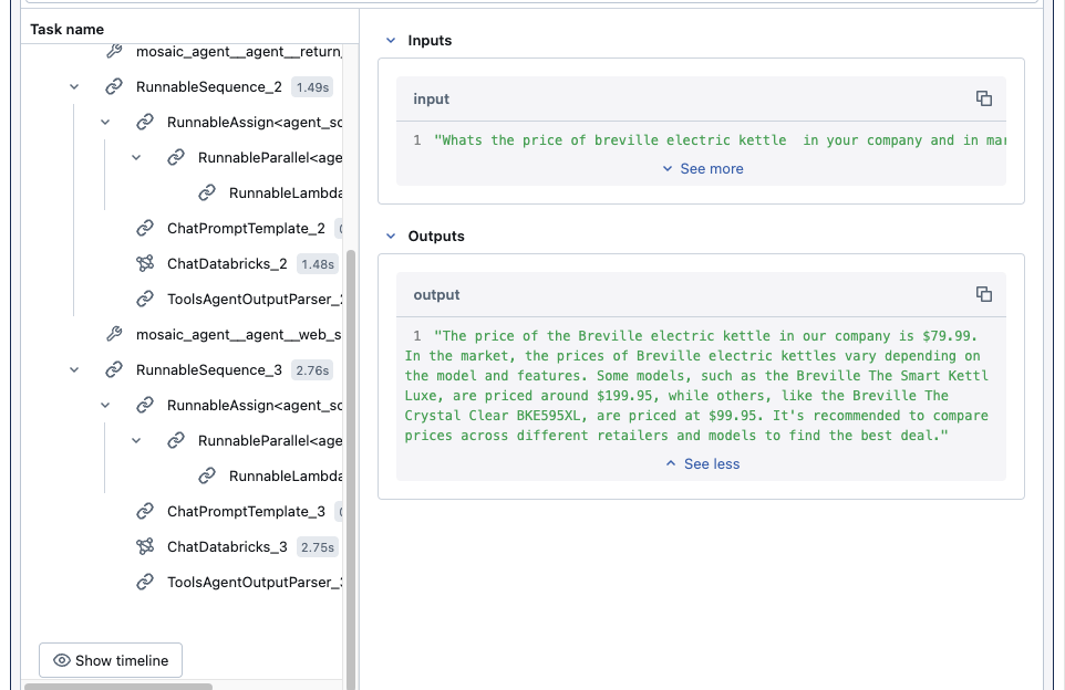  End-to-end trace of the agent execution via MLflow Trace