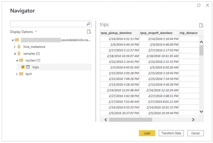 Databricks SQL query data in PowerBI navigator