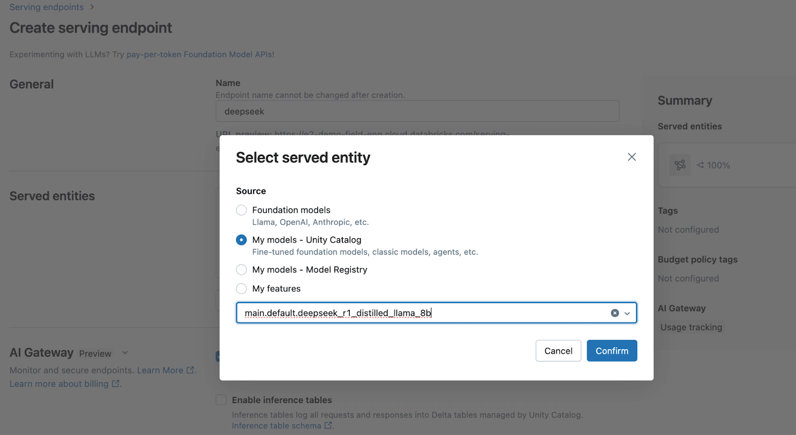 Select served entity