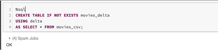 Creating a Delta Lake table using SQL and a temporary DataFrame table