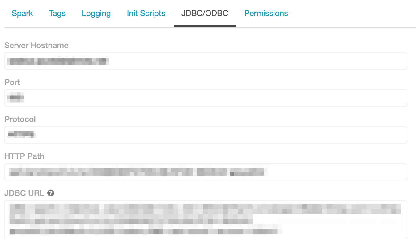 Copy the JDBC/ODBC URL from the cluster page to continue set up of the Data Ingestion Network