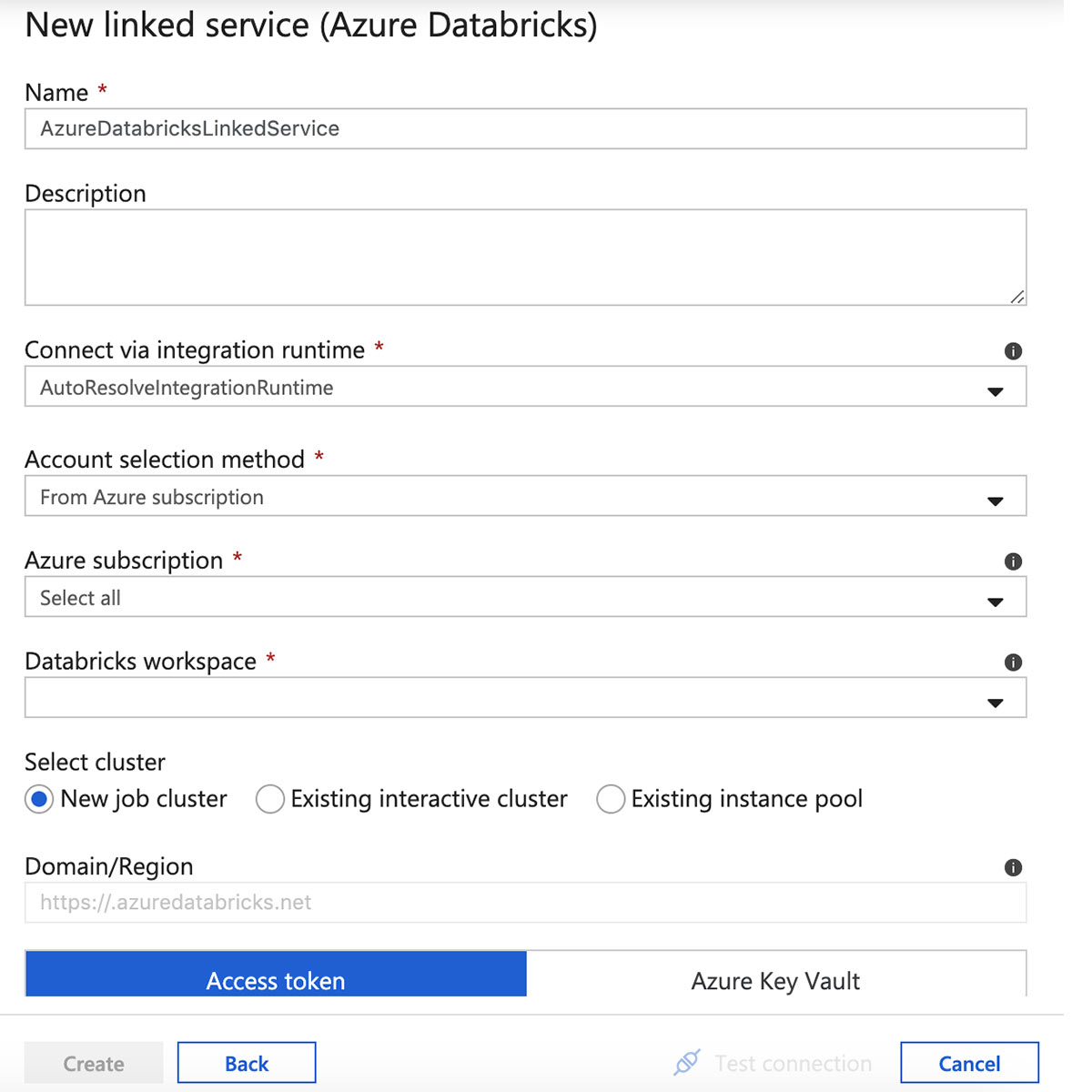 Name the Azure Databricks linked service