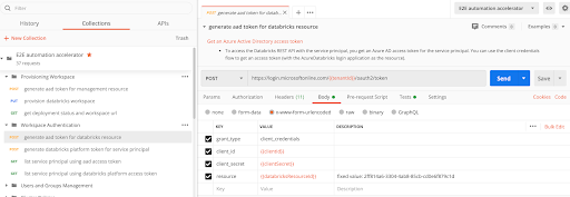 Generating AAD Access token for Azure Databricks API interaction.
