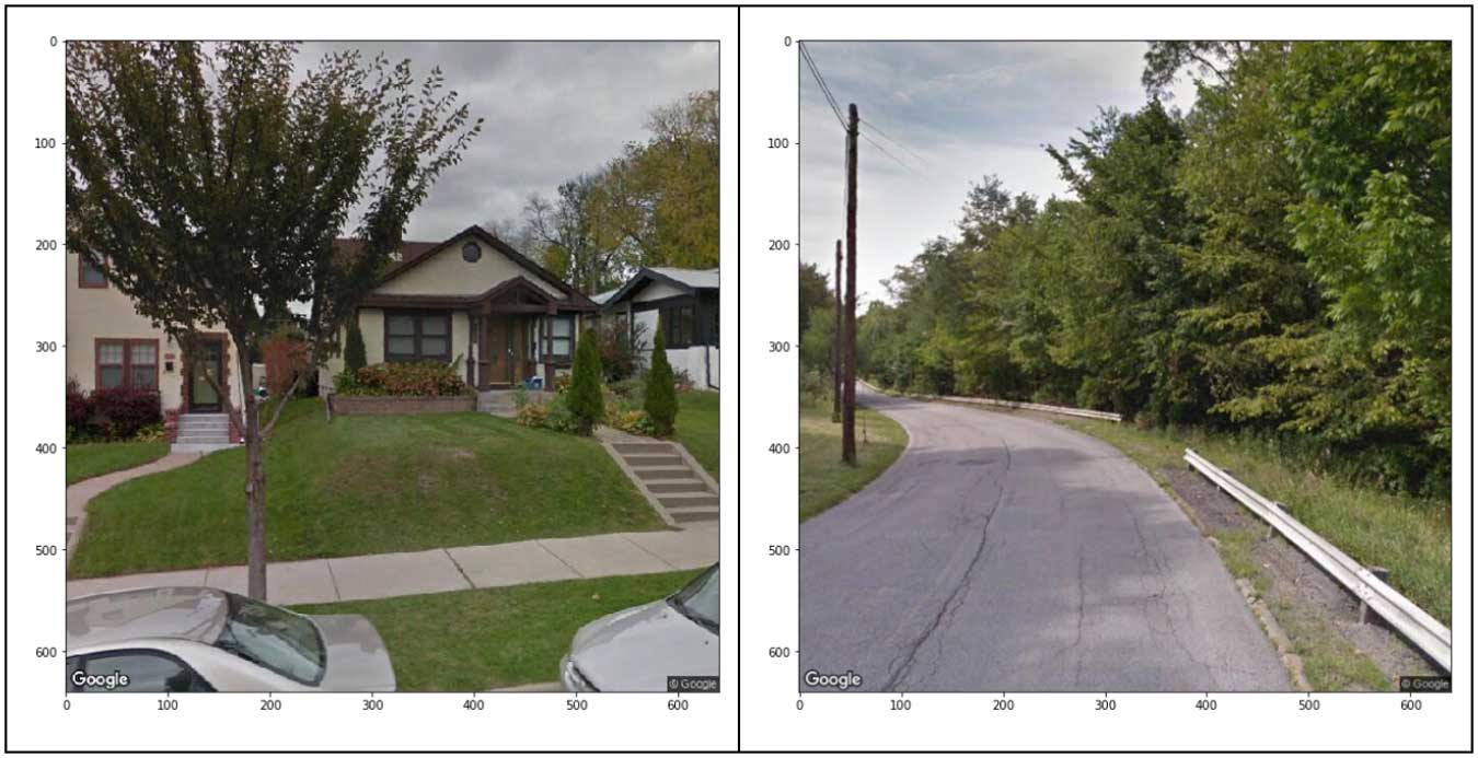 Valid residential image on the left. Invalid residential address on the right-hand side indicating potential higher risk.