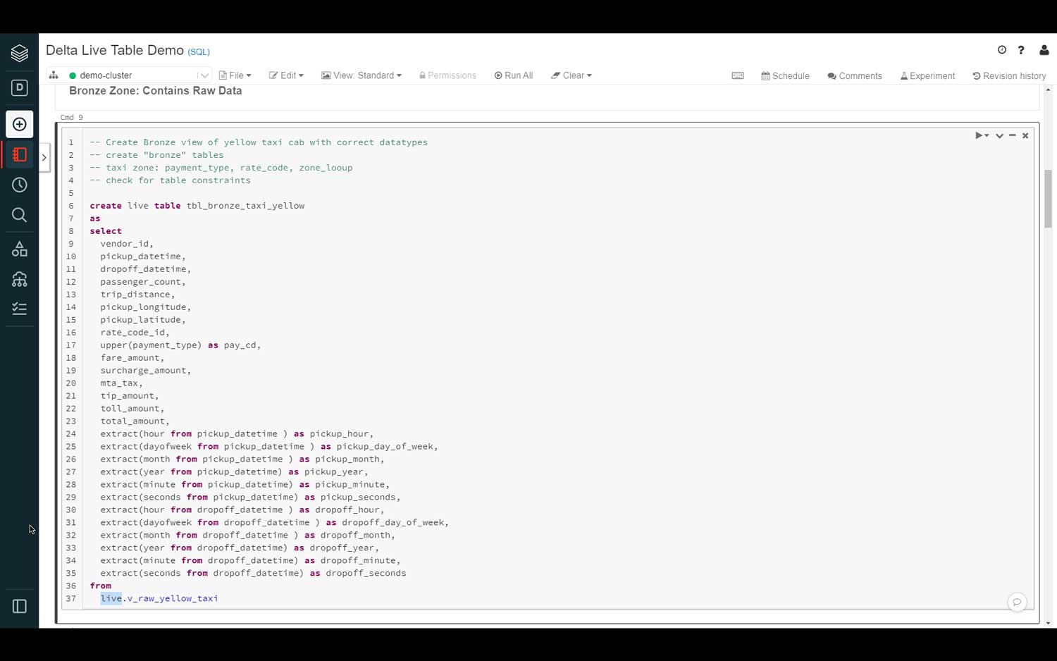 With Delta Live Tables, data engineers have the full power of SQL or Python to transform raw data before loading it into tables or views.