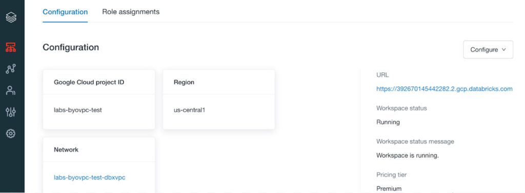 Accessing a Google Cloud VPC from the Databricks UI.