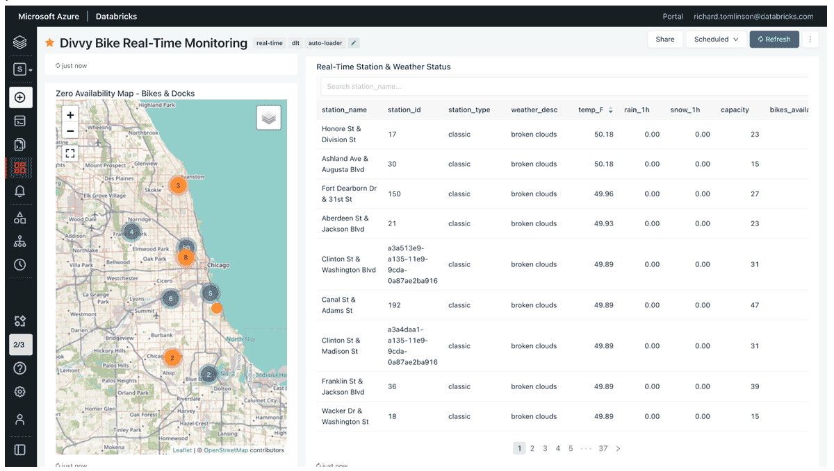 Sample Databricks SQL dashboard with real-time mapping capabilities.