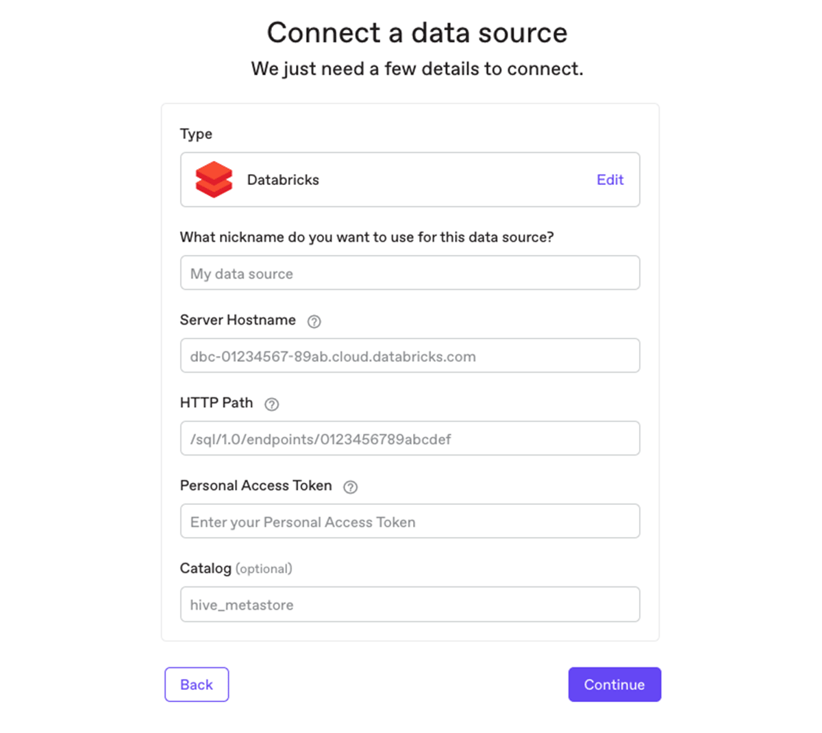 Conectar Anomalo a su plataforma Databricks Lakehouse es tan fácil como agregar una nueva fuente de datos en Anomalo con solo unos pocos clics.